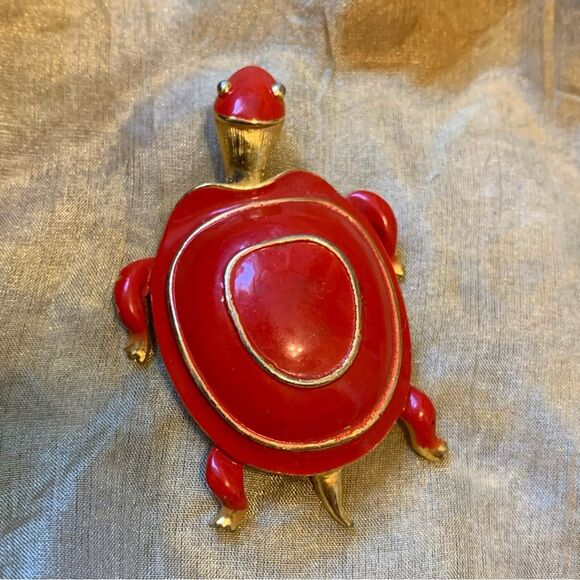 Vintage Enamel & Gold Metal Turtle Tortoise Brooch Pin - Picture 5 of 7
